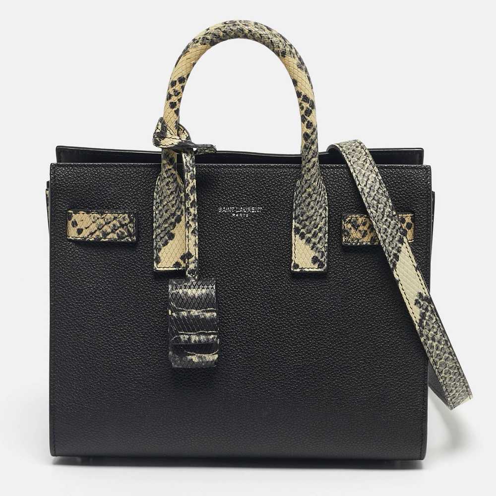 Saint Laurent Black/Cream Python Embossed and Lea… - image 1