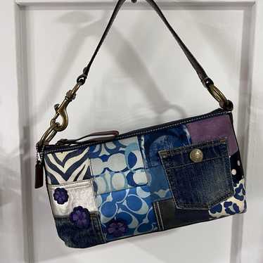 バッグ Coach Handbag 2way denim patchwork y2k COACH Vintage Denim Patchwork Hobo Shoulder Bag Leather Trim