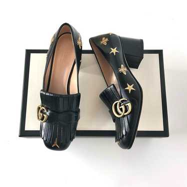 美品 GUCCI マーモント フリンジ パンプス 黒 37 美品】GUCCI GGマーモント パンプス フリンジ ブラック 24cm