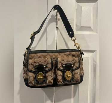 バッグ Coach Signature Legacy Shoulder Turnrock Vintage Coach Legacy Black Signature Canvas Mini Bag Double