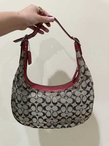 バッグ Coach Hobo Red Hand Bag Signature COACH Red Signature Soho Hobo Shoulder Bag Suede Leather