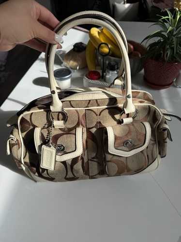 バッグ COACH Legacy Signature Mini Satchel Bag Vintage Coach Legacy Black Signature Canvas Mini Bag Double