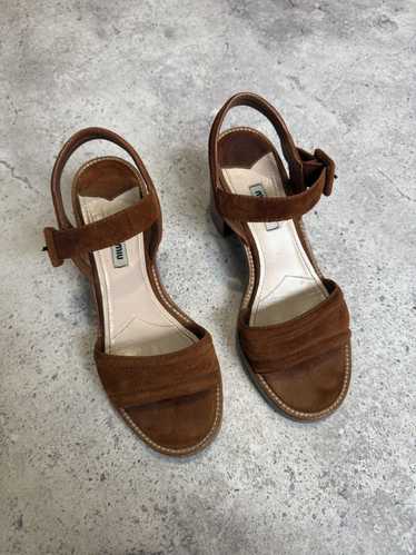 Miu Miu Vintage Miu Miu Suede Block Heel Sandals - image 1