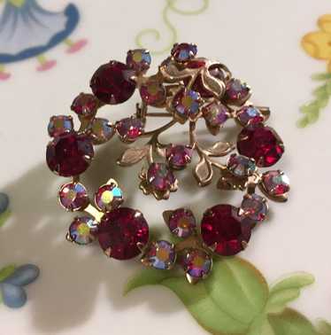 Vintage Ruby Red And Ruby Aurora Borealis Rhinest… - image 1