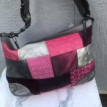 バッグ Coach Hobo Shoulder Bag Patchwork Pink Coach Patchwork Signature Shoulder Bag Pink Leather Y2K