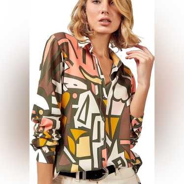 Big Dart 100% Viscose Women's Abstract Button-Dow… - image 1