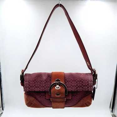 バッグ Coach Signature Soho Shoulder Bag Suede COACH Red Signature Soho Hobo Shoulder Bag Suede Leather