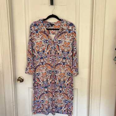 Talbots Floral Long Sleeve Dress - Orange And Blu… - image 1