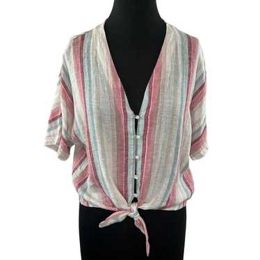Rails Thea Tropic Stripe Top Button-Up Cropped Ti… - image 1