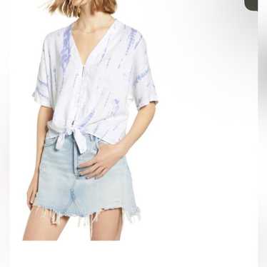Rails Thea Tie-Hem Button Front Linen Top In Clou… - image 1