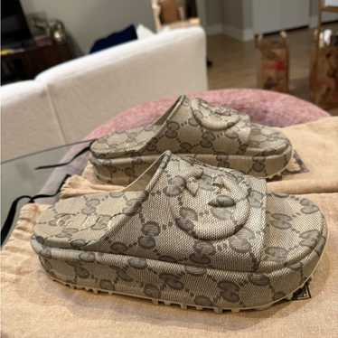 Gucci Grey Patterned Platform Slides - image 1