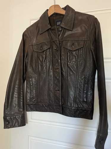 ジャケット・アウター old gap brown leather jackets Vintage GAP Mens Genuine Leather Jacket Coat Brown Button up