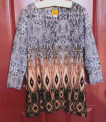Ruby Rd Tunic Top SMALL Reptile Print Brown Geome… - image 1