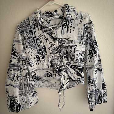Zara Cropped Button-Up Top With Architecture Patt… - image 1