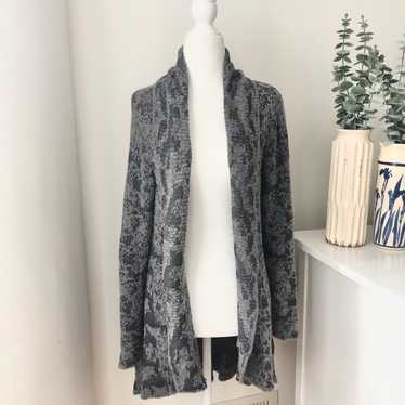 Eileen Fisher Patterned Open-Front Grey Wool Came… - image 1