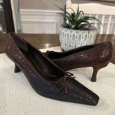 Stuart Weitzman Brown Pointed Toe Python Embossed… - image 1