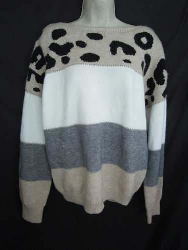 Mazik Leopard Color Block Sections Knit Pullover … - image 1