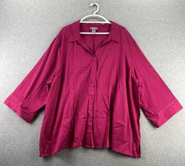 Catherines 4X Fuchsia Button Front 3/4 Sleeve Str… - image 1