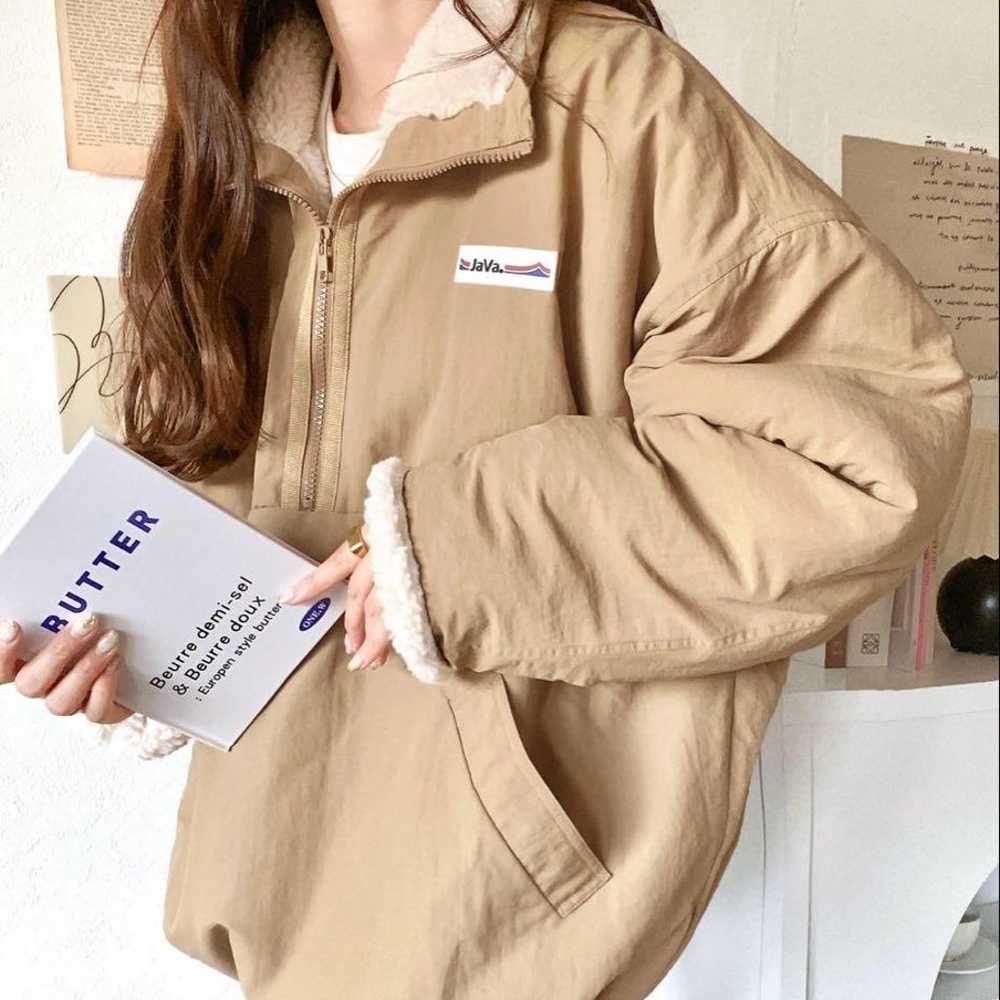 JAVA Reversible Half-Zip Nylon Boa Oversized Blou… - image 2