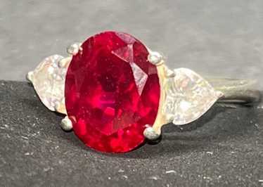 Semiprecious Ruby With Two Heart CZ Set In Sterli… - image 1
