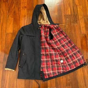 Y2K Mod Coat with Fur and Check Pattern, 00s - image 1