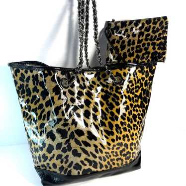 Source Unknown Leopard Print Tote With Black Deta… - image 1