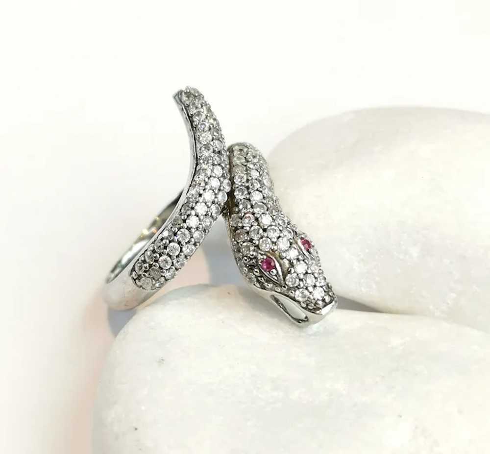 CZ Pave Bypass Snake Ring with Ruby Eyes size 6.5 - image 7