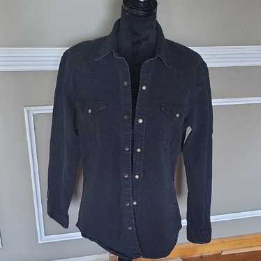 Wrangler Casual Black Snap Front Shirt Size Medium - image 1