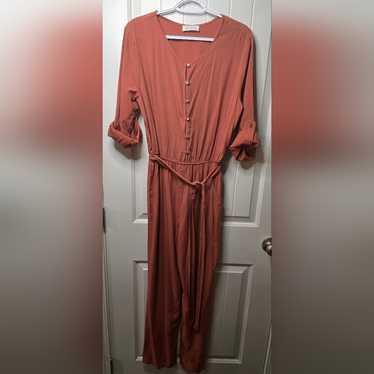 Ces Femme Rust Button-Down Jumpsuit With Elastic … - image 1