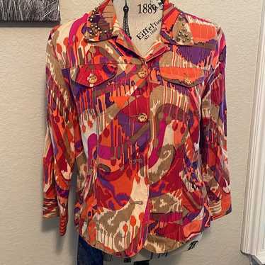 Ruby Rd Multicolor Patterned Beaded Linen Jacket … - image 1