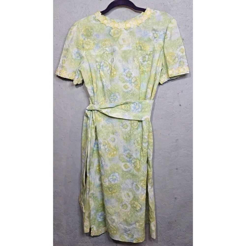 Vintage 60s 70s Floral Yellow Green Dress Mod Hip… - image 1