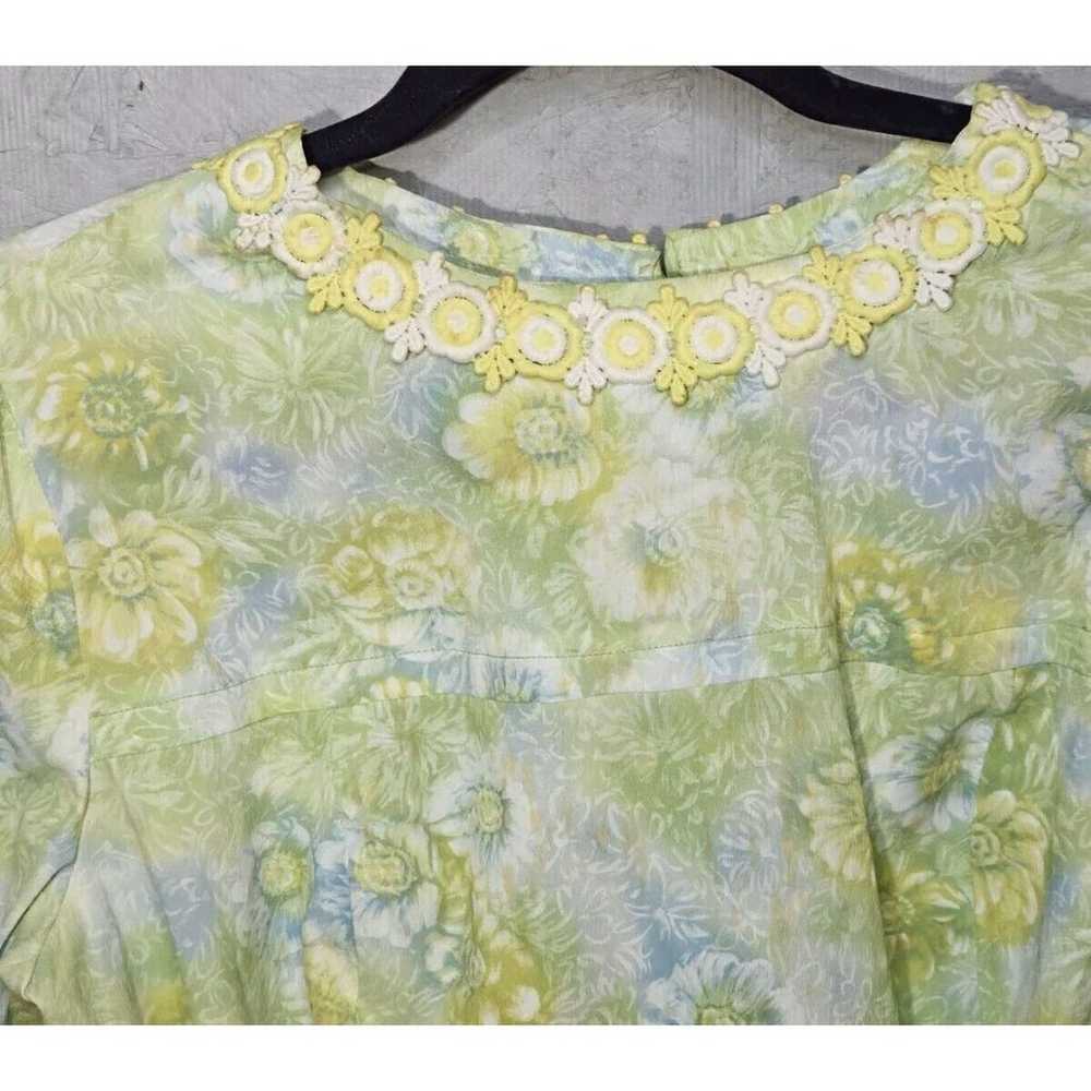 Vintage 60s 70s Floral Yellow Green Dress Mod Hip… - image 6