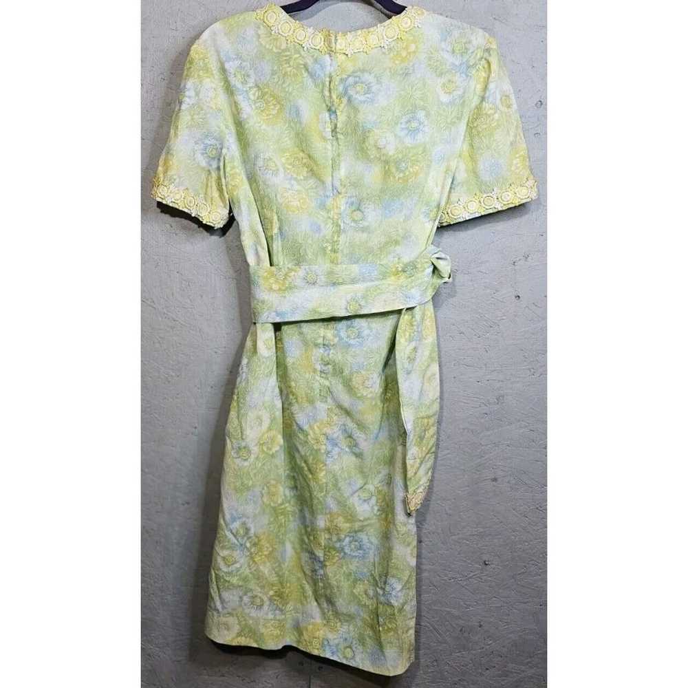 Vintage 60s 70s Floral Yellow Green Dress Mod Hip… - image 7