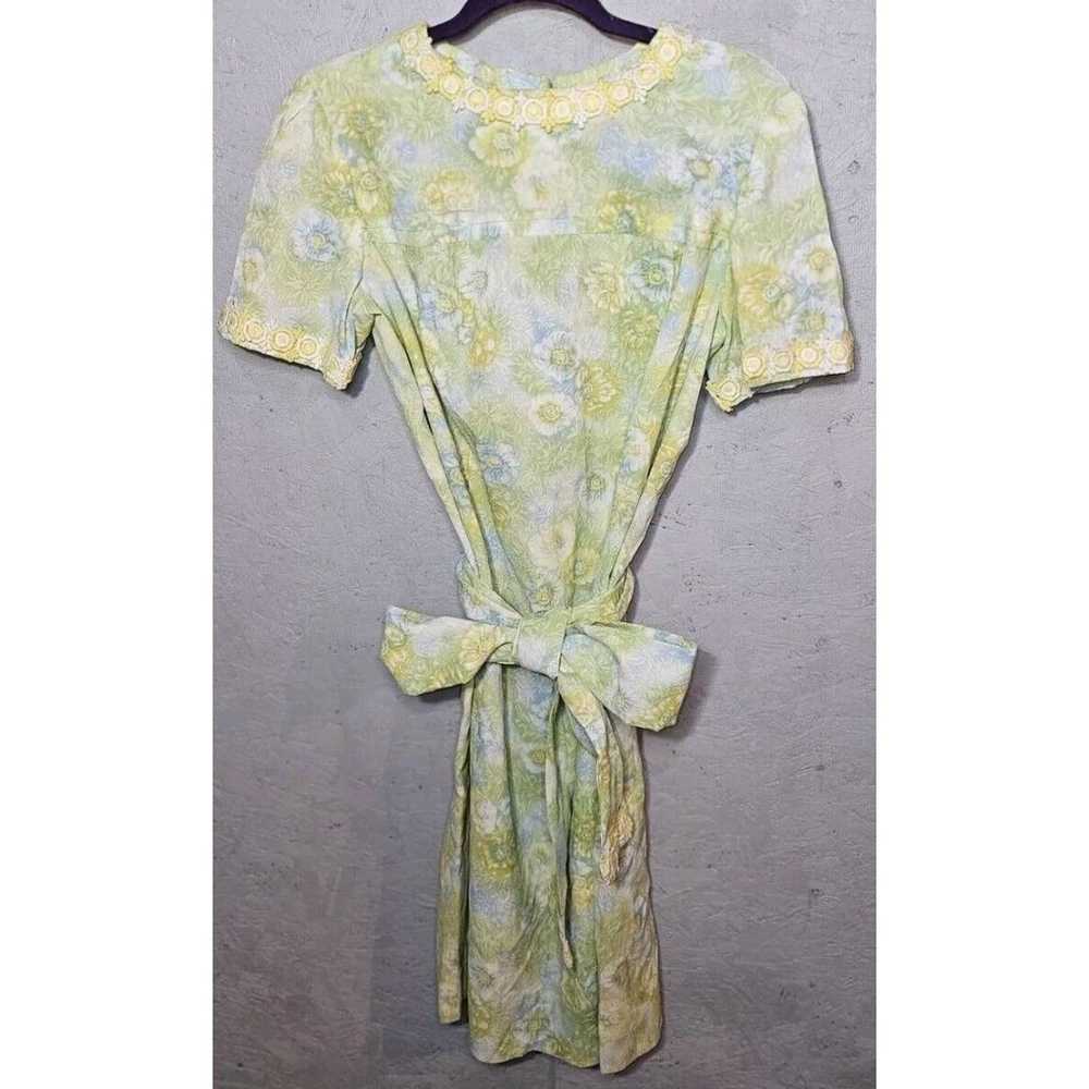 Vintage 60s 70s Floral Yellow Green Dress Mod Hip… - image 9