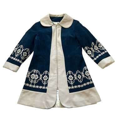 Vintage 1970s coat womens small navy blue faux su… - image 1