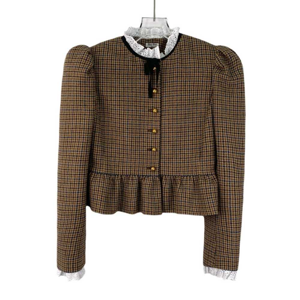 Miu Miu Miu Miu Dark Brown Chambray Wool Lace Jac… - image 1