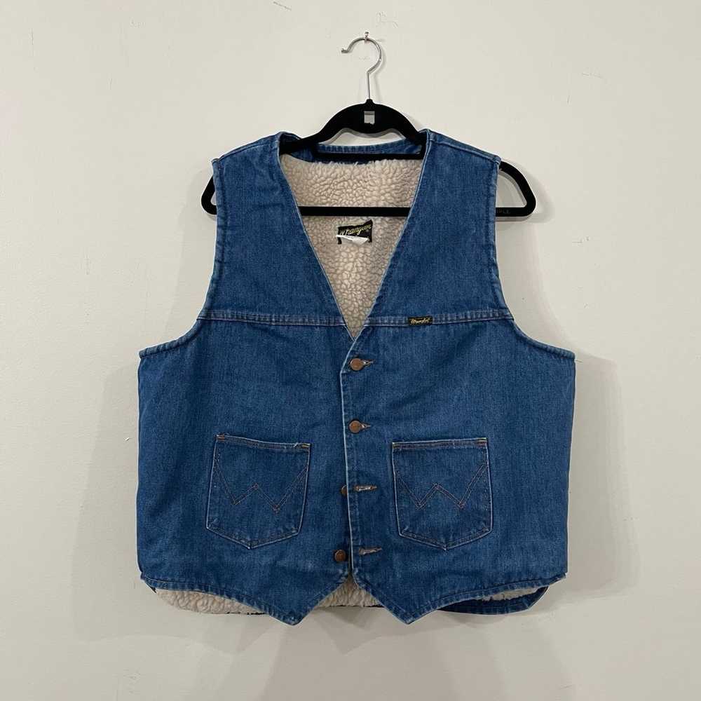 Vintage 70’s Wrangler Denim Sherpa Vest - image 1