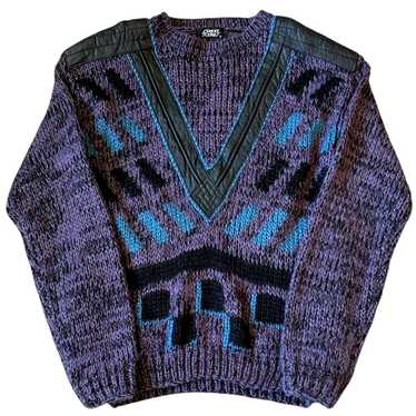 Vintage 80’s Abstract Purple/Black/Blue Crewneck … - image 1