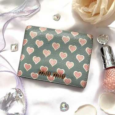 miu miu Miu Miu Heart Pattern Bi fold Wallet Gray… - image 1