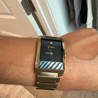 Fossil Gold-Tone Rectangular Watch With Black Dial - image 1