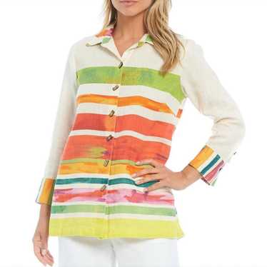 John Mark Abstract Stripe Print Linen Button Down… - image 1
