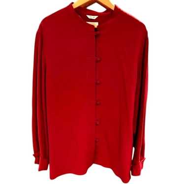 Talbots Deep Ruby Red Frog Button Mandarin Collar… - image 1