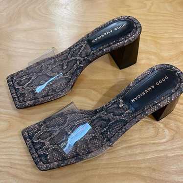Good American Block Heel Slides in Desert Snake S… - image 1