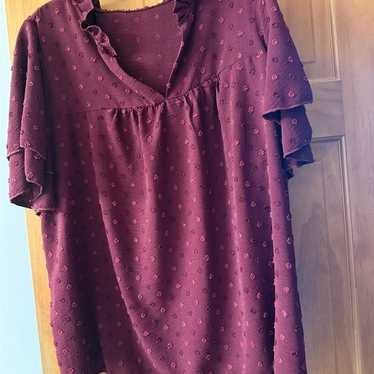 Source Unknown Maroon Textured Blouse - image 1