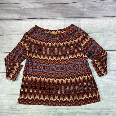 Ruby Rd. Geometric Multicolor Pattern Top Long Sl… - image 1