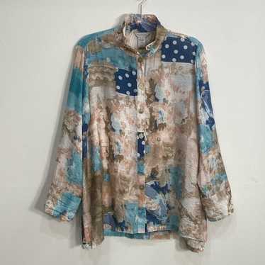 Multiples Boho Button Down Top Abstract Women's M… - image 1