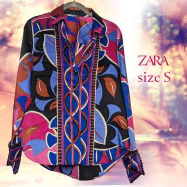 Zara Colorful Abstract Print Button Down Blouse S… - image 1