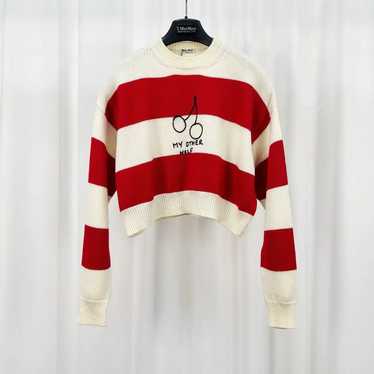 Miu Miu Miu Miu Red and White Striped Cropped Swe… - image 1
