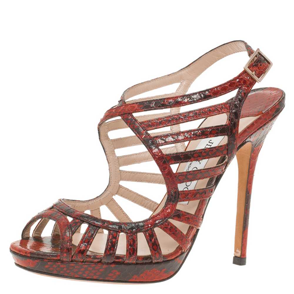 Jimmy Choo Red Python Keenan Python Platform Sand… - image 1