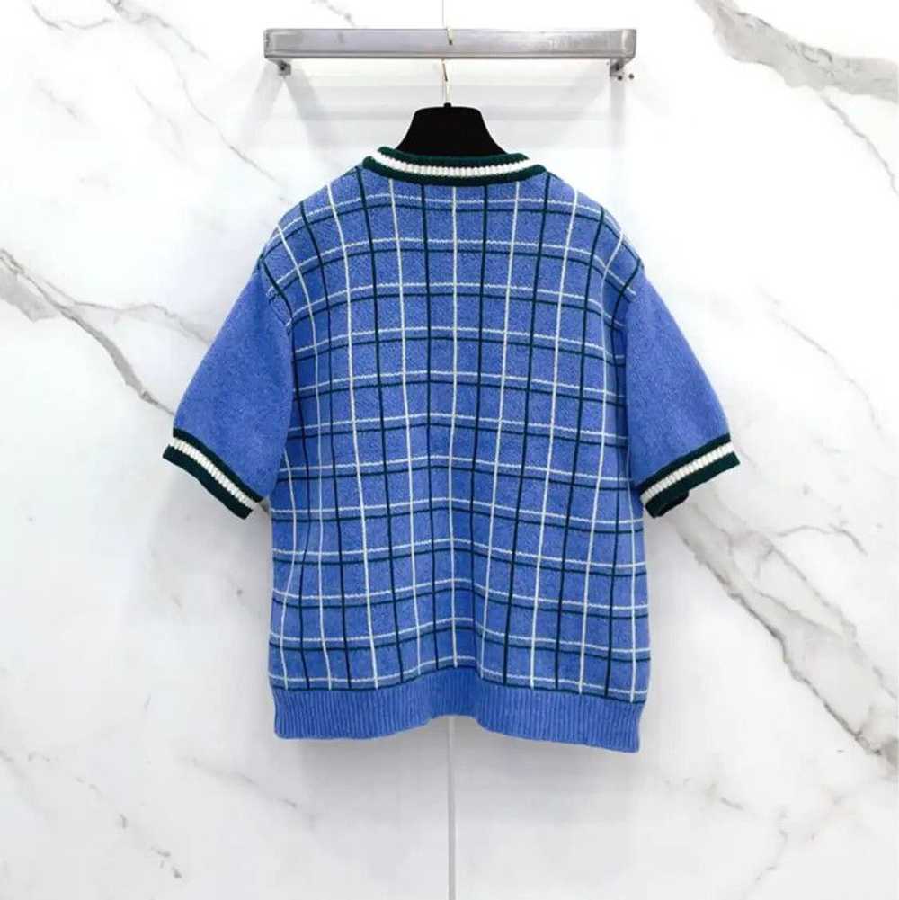 Miu Miu Miu Miu Blue Wool Check Short Sleeve T-Sh… - image 2